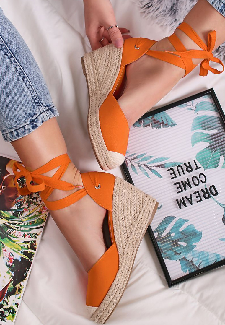 Oranžové espadrilky na platforme sandale Vilena