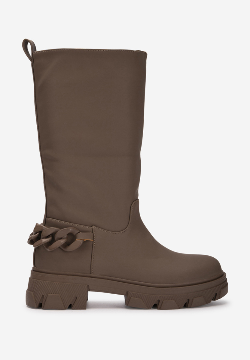 Khaki dámske čižmy bez podpätku Moniva