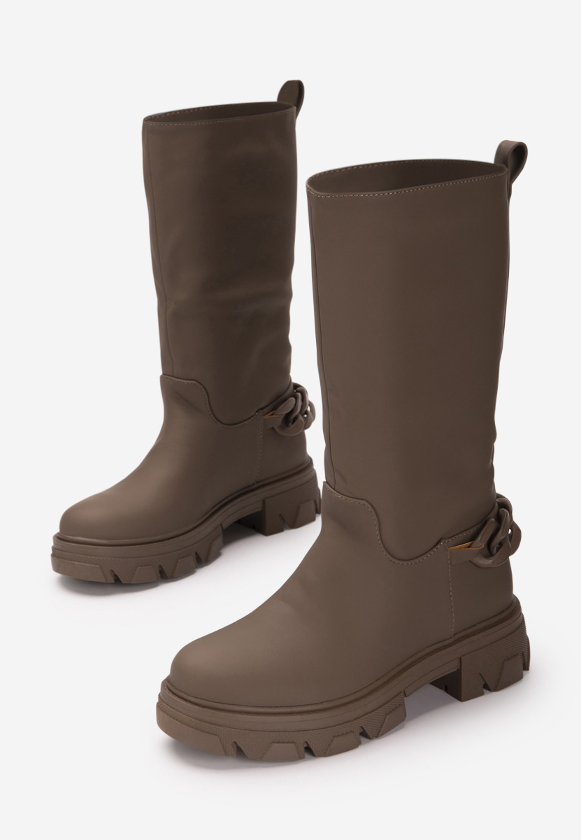 Khaki dámske čižmy bez podpätku Moniva