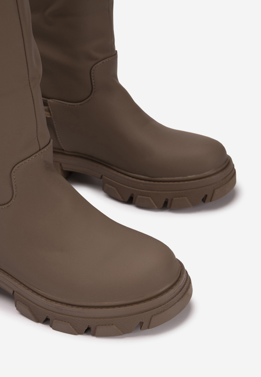 Khaki dámske čižmy bez podpätku Moniva