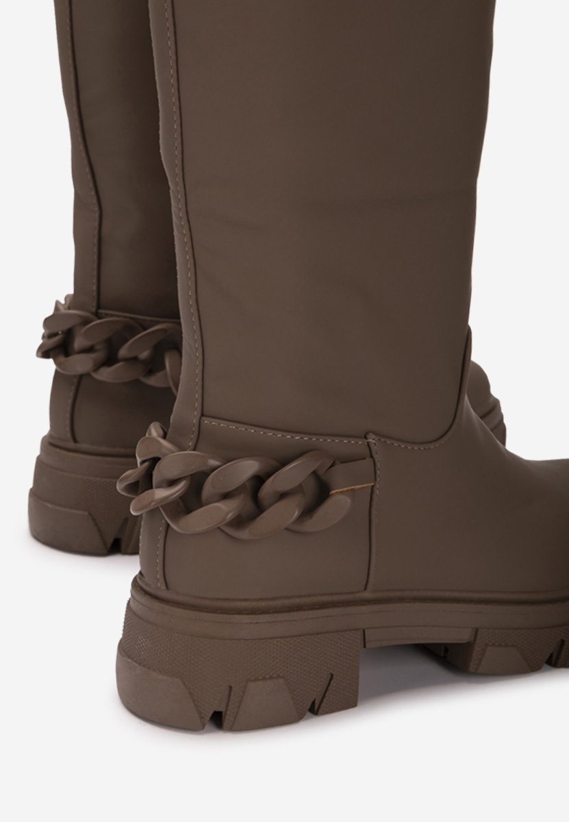 Khaki dámske čižmy bez podpätku Moniva