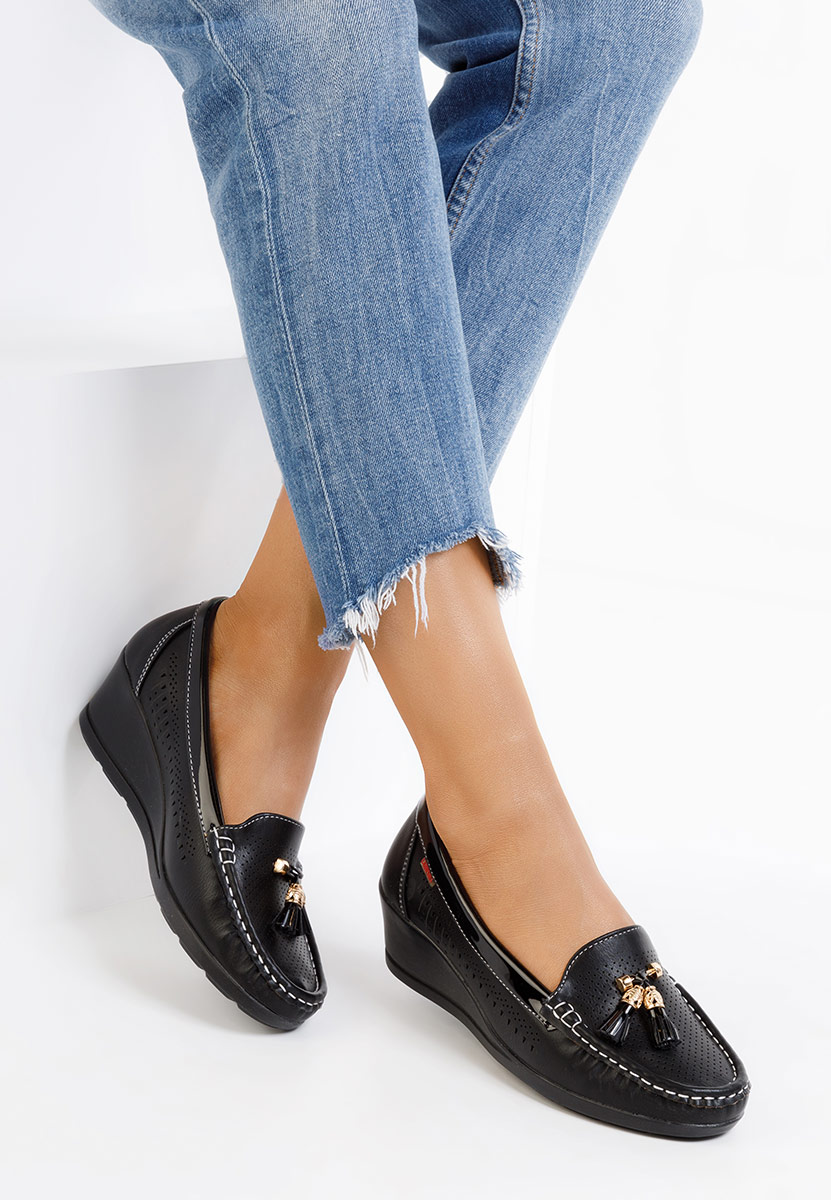 Čierne dámske mokasíny na platforme Evomela