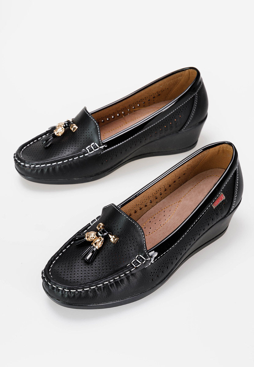 Čierne dámske mokasíny na platforme Evomela