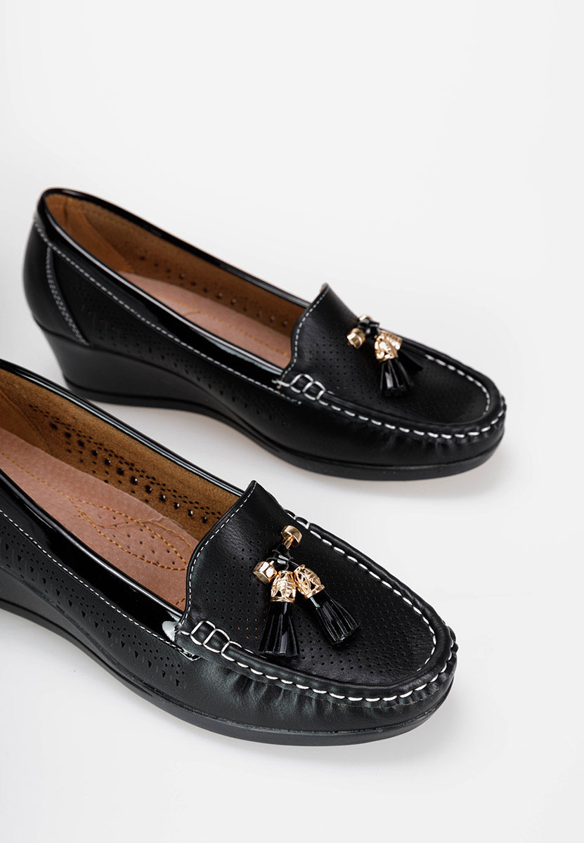 Čierne dámske mokasíny na platforme Evomela