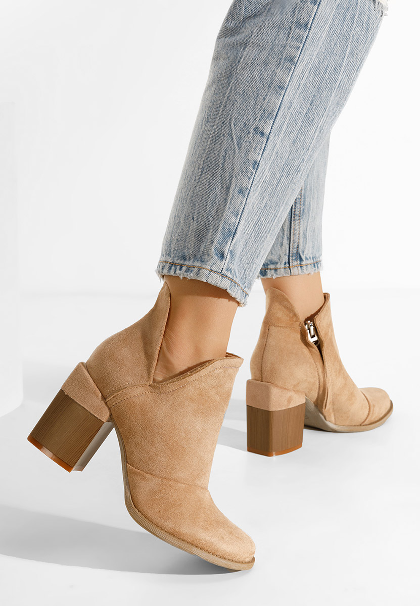 Khaki členkové čižmy na hrubom podpätku Condesa
