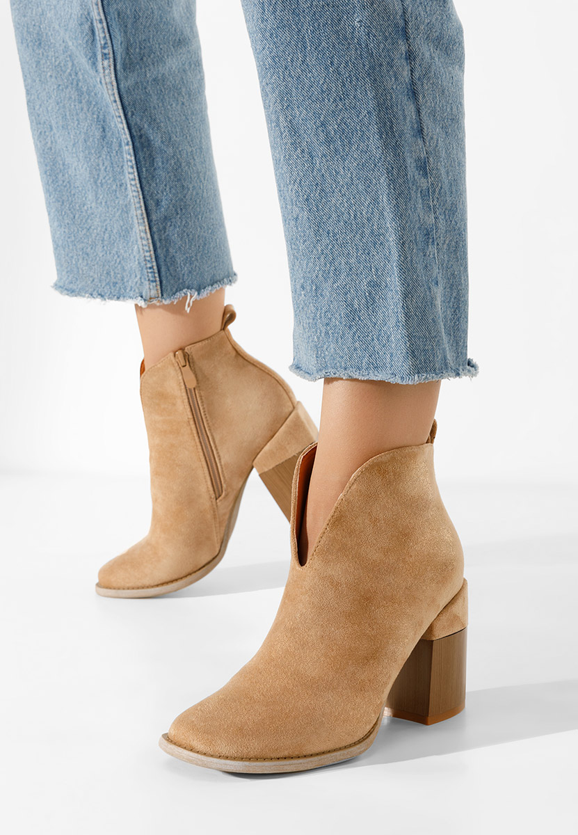 Khaki členkové čižmy na hrubom podpätku Beires