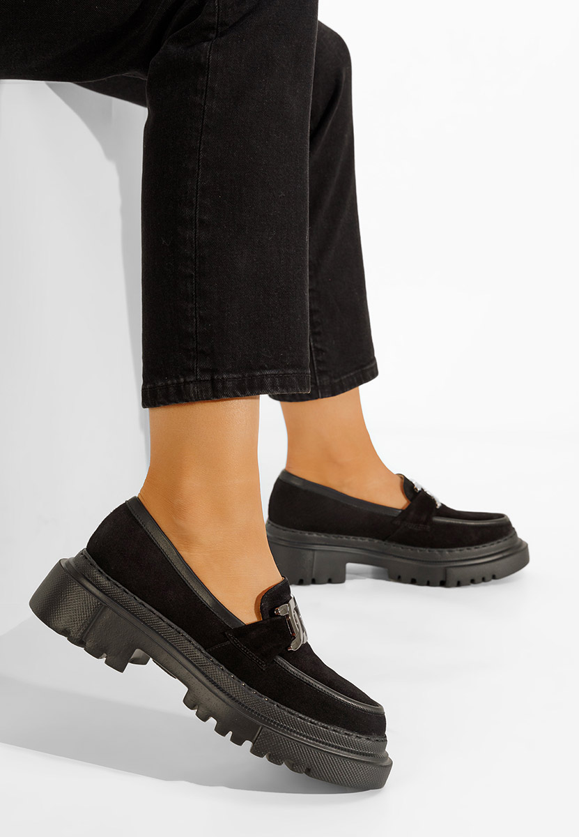 Čierne kožené mokasíny Haza