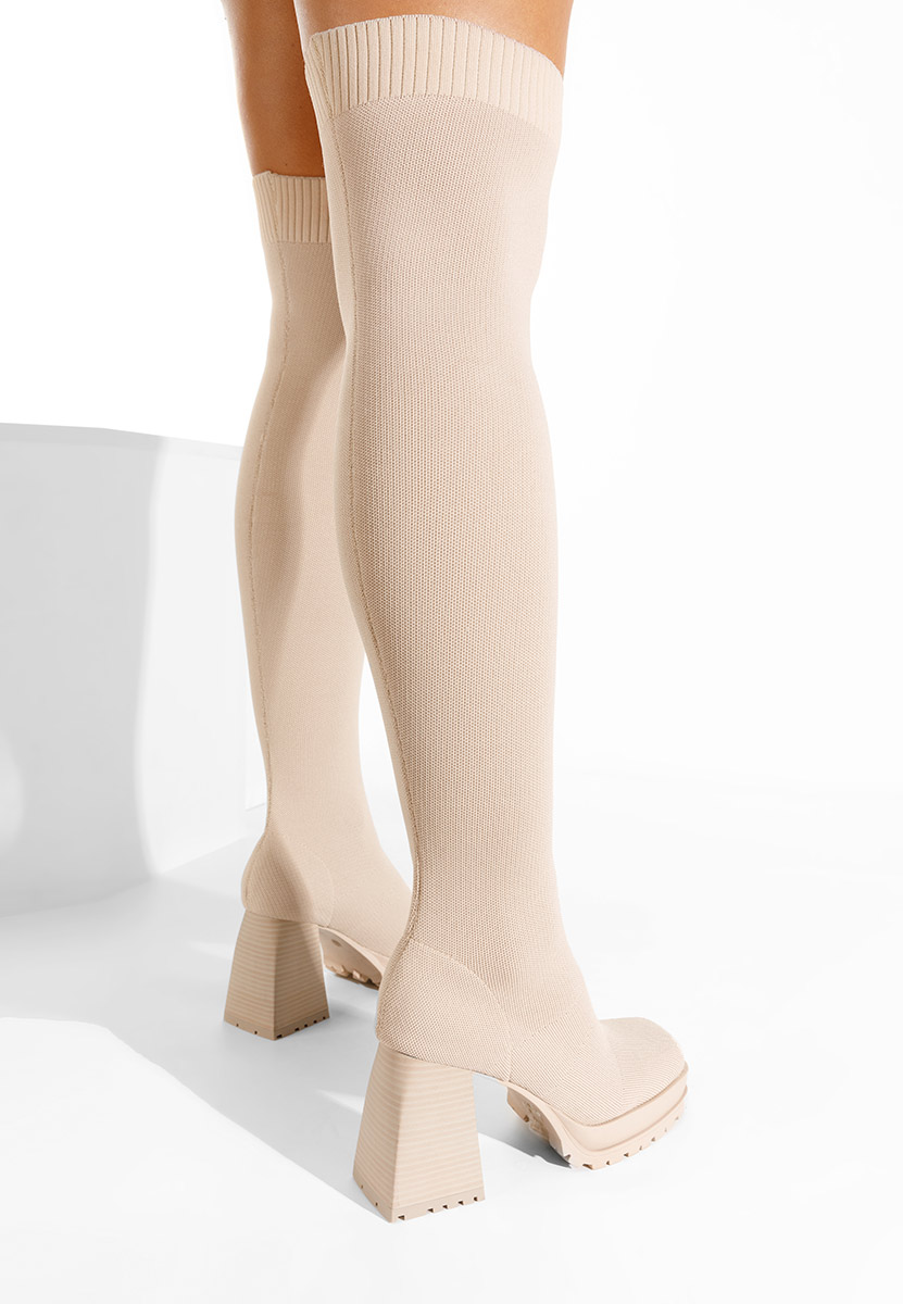 Béžové vysoké čižmy na hrubom podpätku Zalea