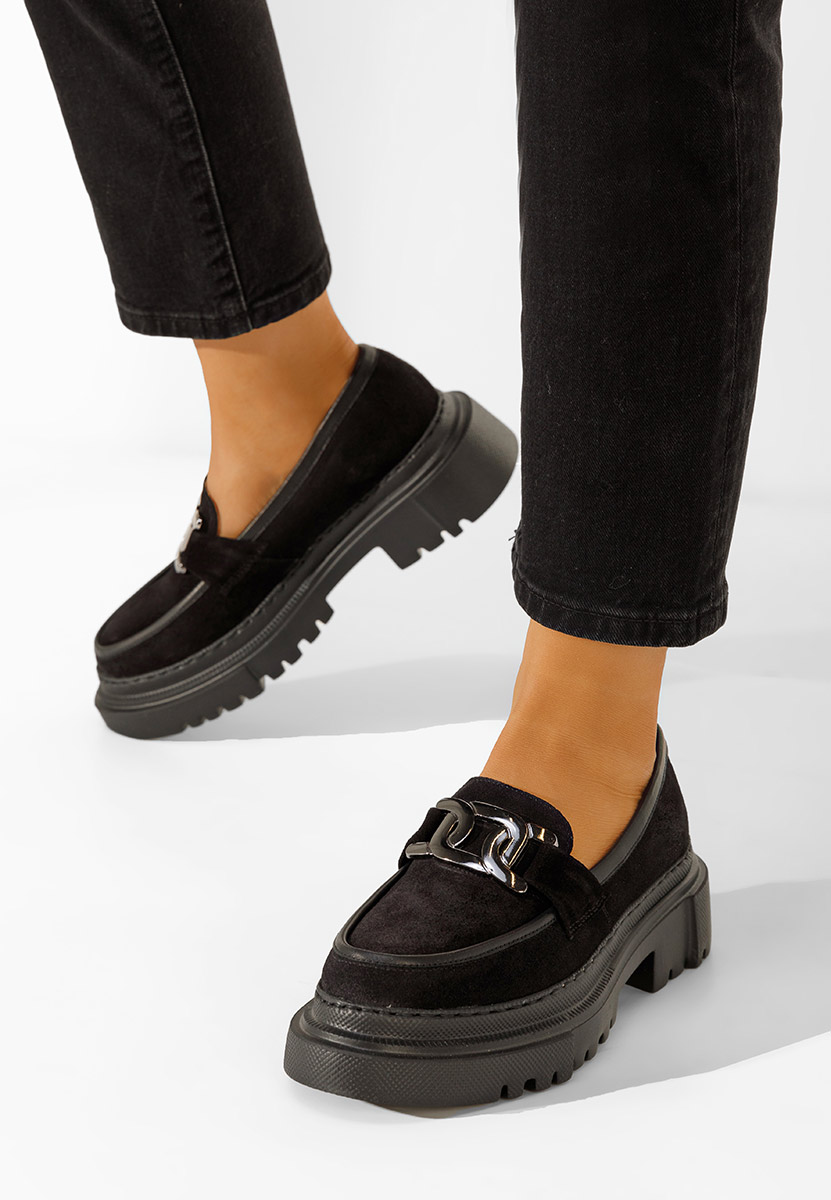 Čierne kožené mokasíny Haza