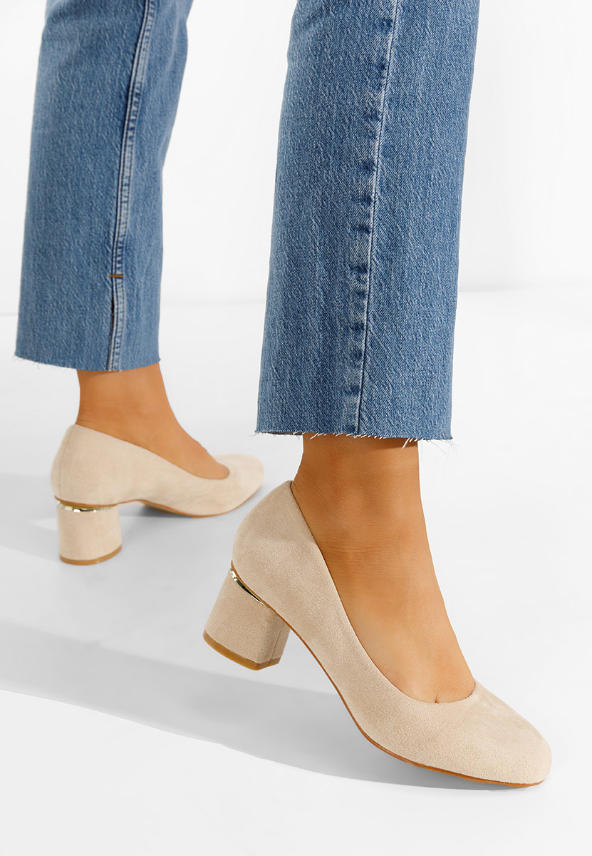 Béžové lodičky na hrubom opätku Cabrilia