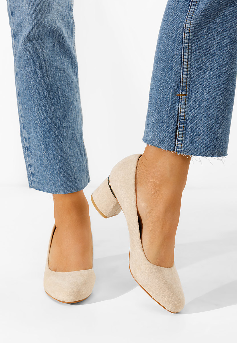 Béžové lodičky na hrubom opätku Cabrilia