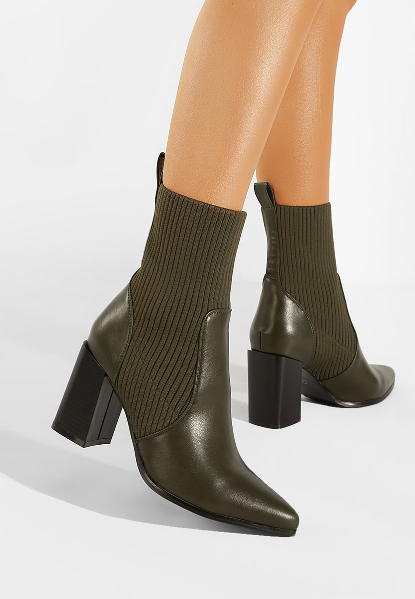 Zelené členkové čižmy na hrubom podpätku Vinuele