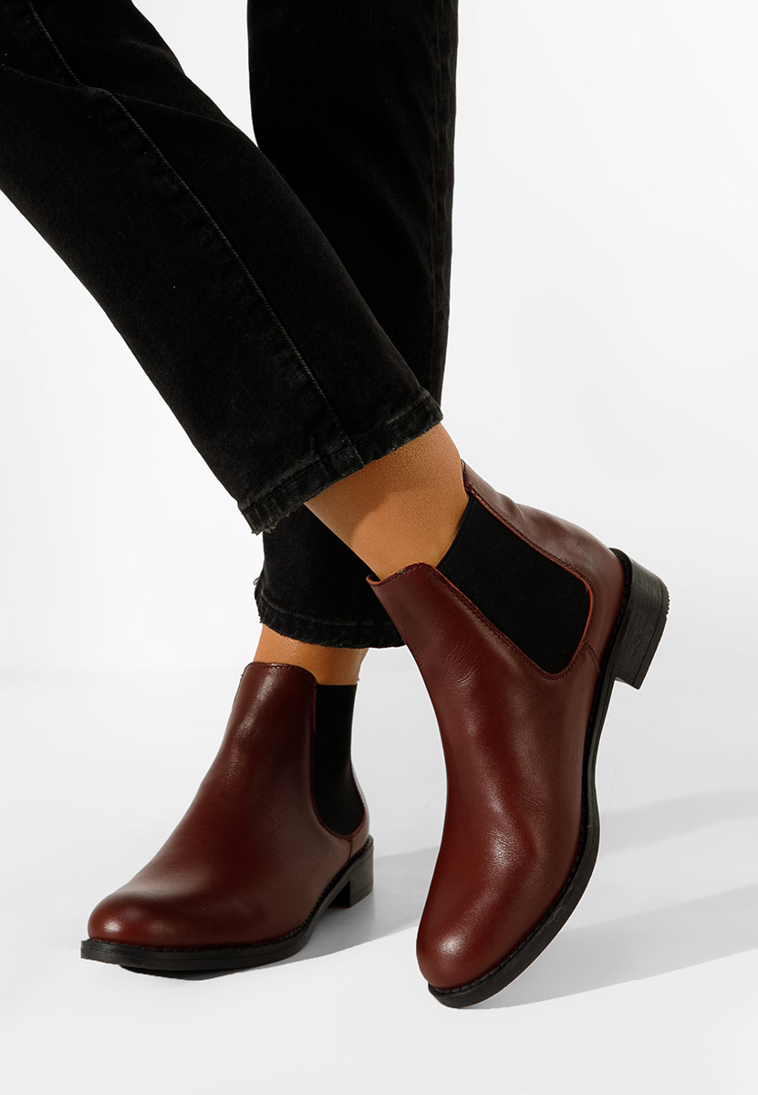 Bordové kožené členkové čižmy Campina