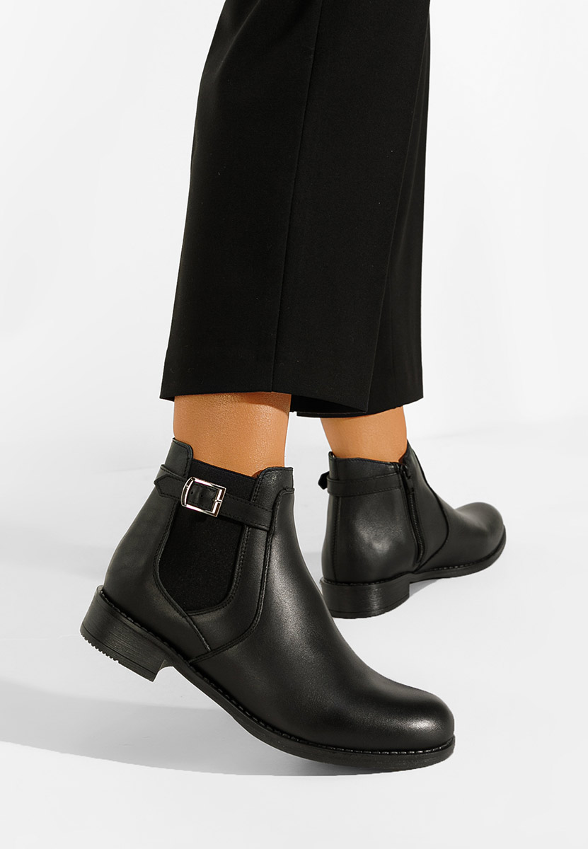 Čierne kožené členkové čižmy Antequera