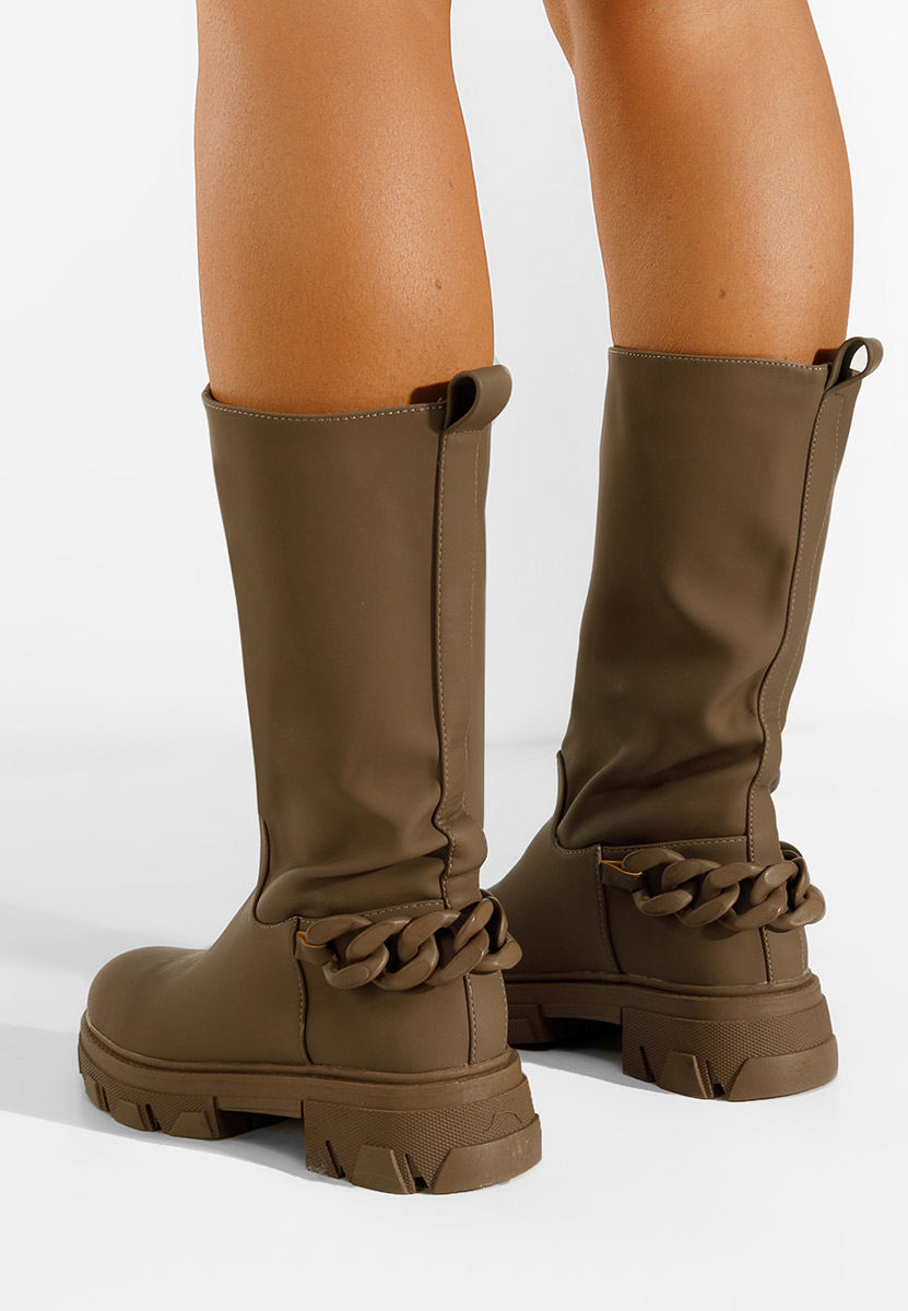 Khaki dámske čižmy bez podpätku Moniva