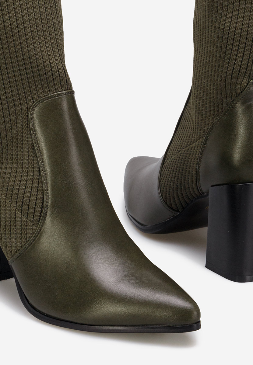 Zelené členkové čižmy na hrubom podpätku Vinuele