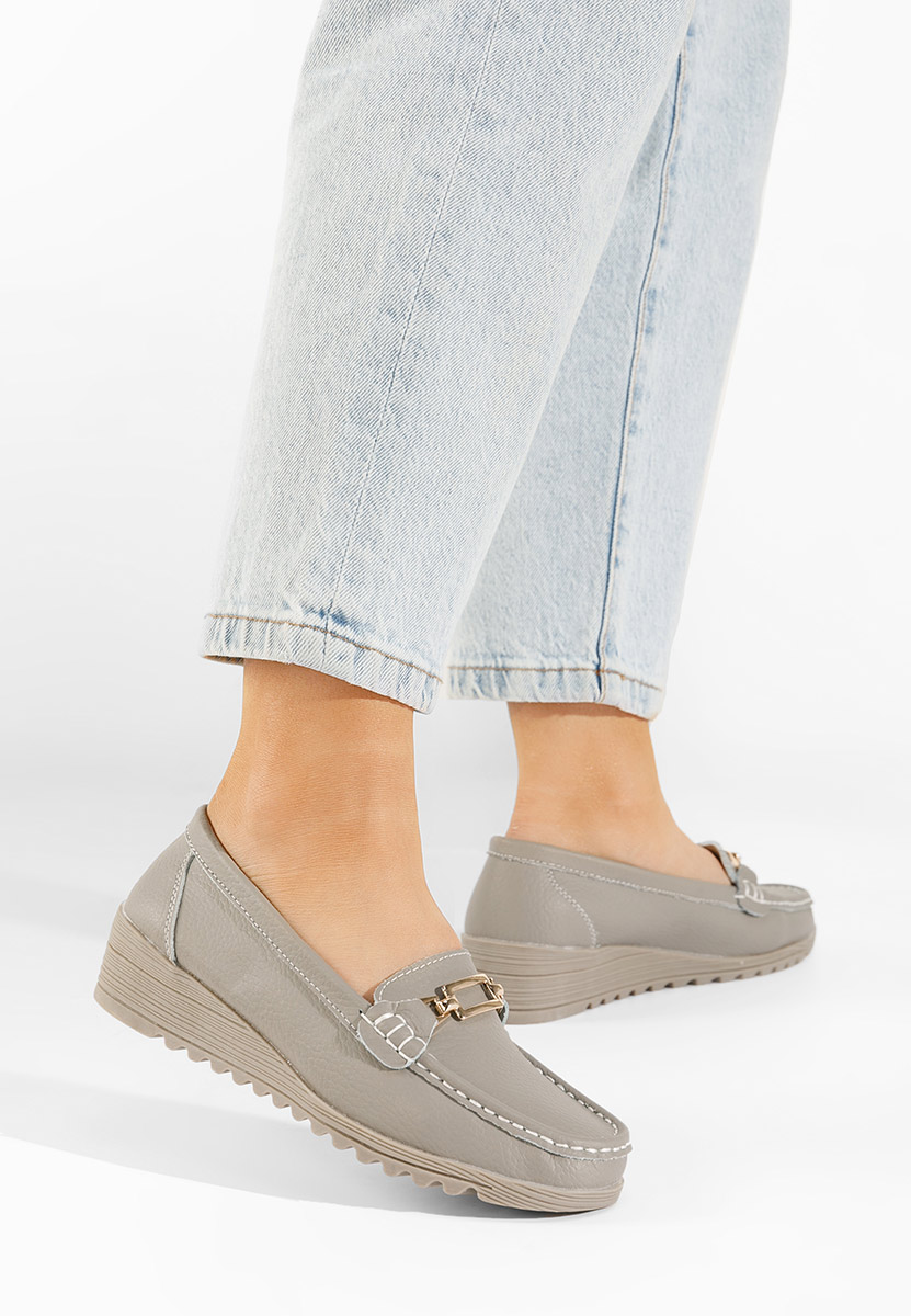 Sivé kožené mokasíny dámske Fahima