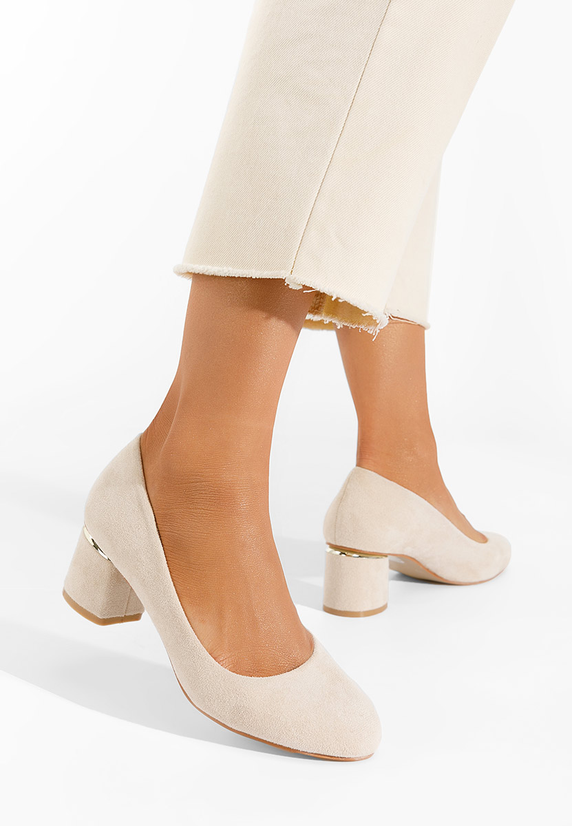 Béžové lodičky na hrubom opätku Cabrilia