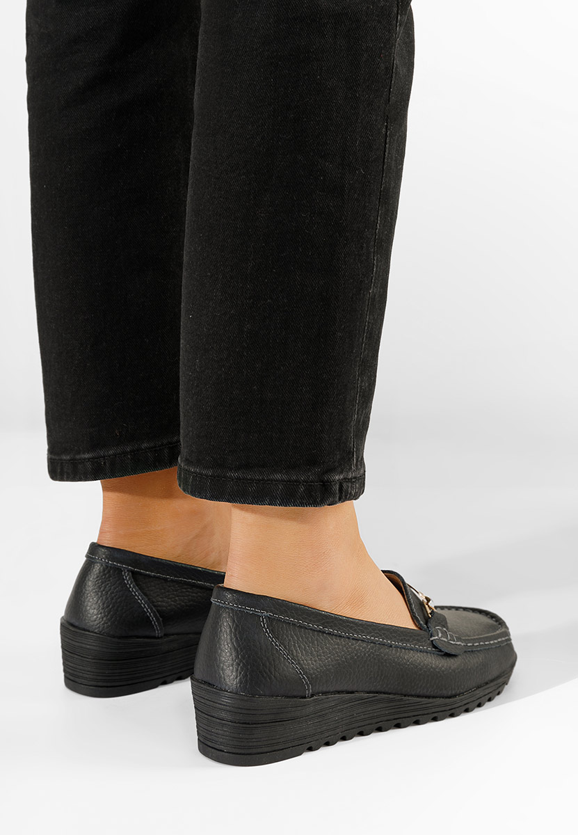 čierne dámske mokasíny na platforme Fahima
