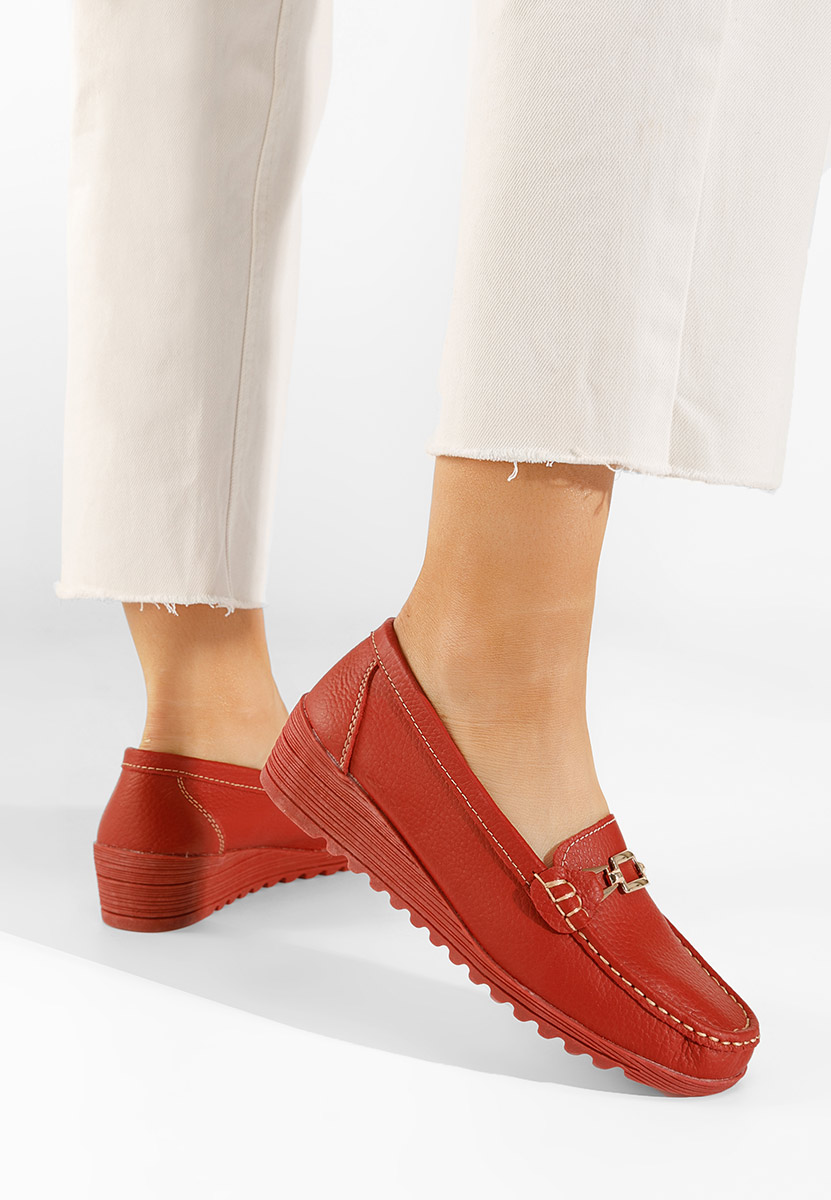 Červené kožené mokasíny dámske Fahima