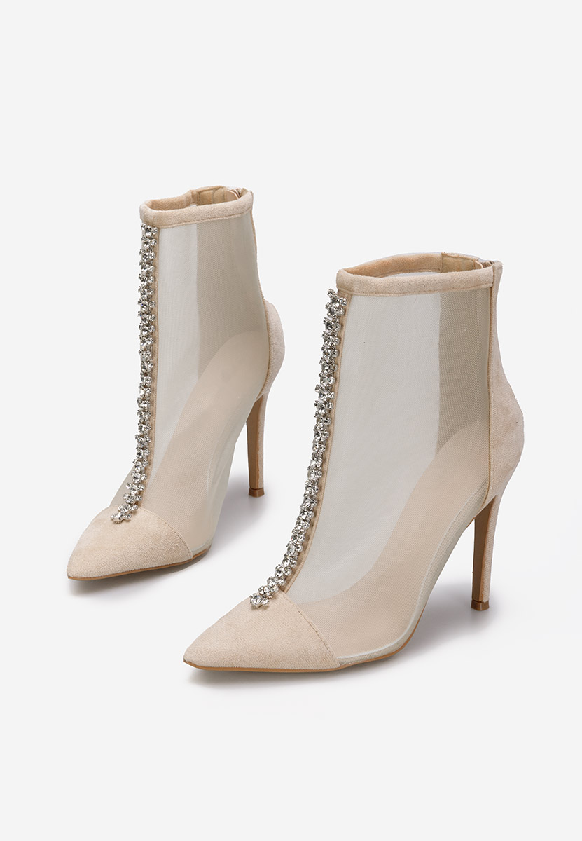 Béžové členkové čižmy na tenkom podpätku Cenza