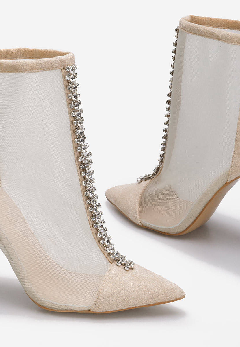 Béžové členkové čižmy na tenkom podpätku Cenza