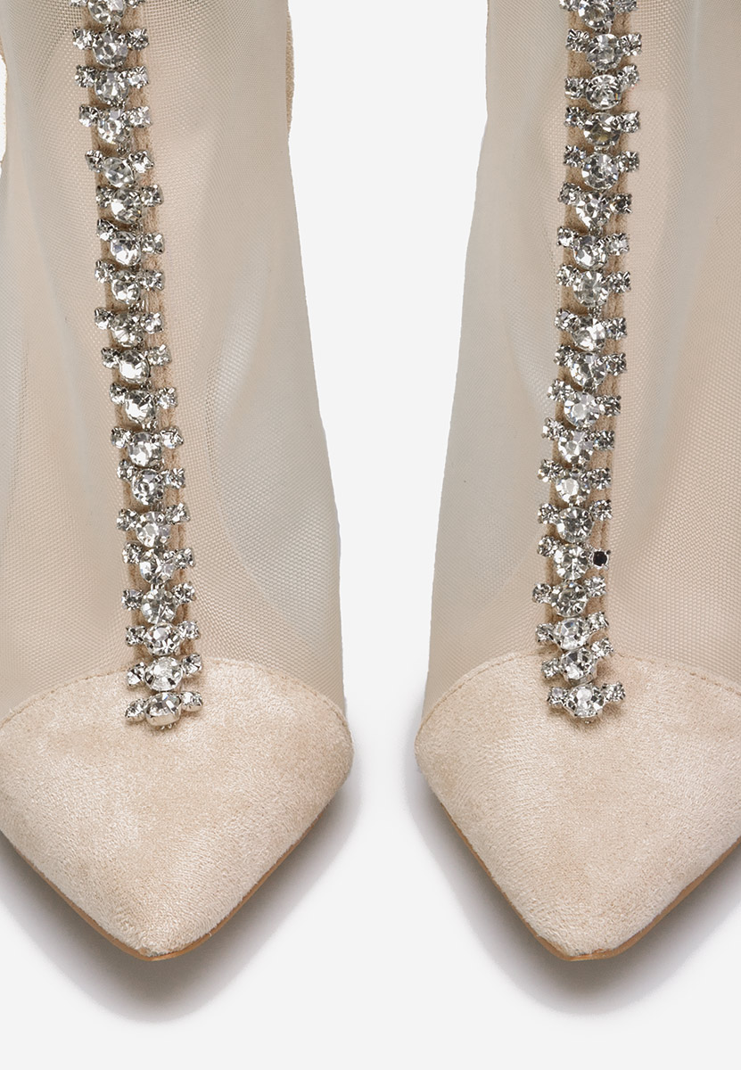 Béžové členkové čižmy na tenkom podpätku Cenza