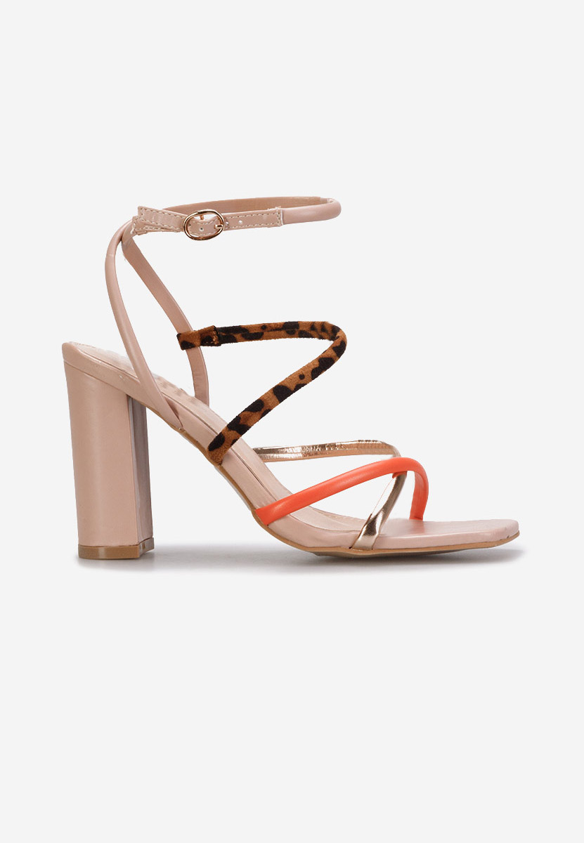 Nude sandále na hrubom podpätku Kane