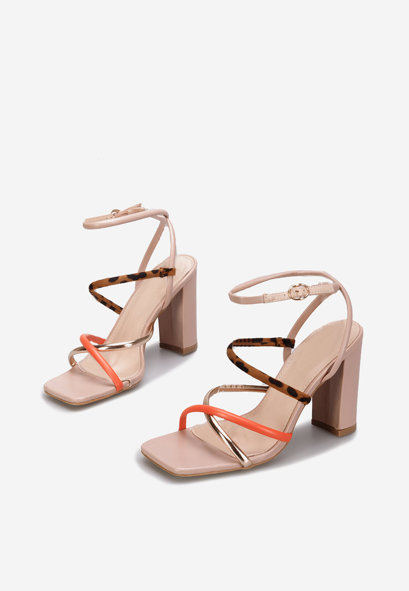 Nude sandále na hrubom podpätku Kane