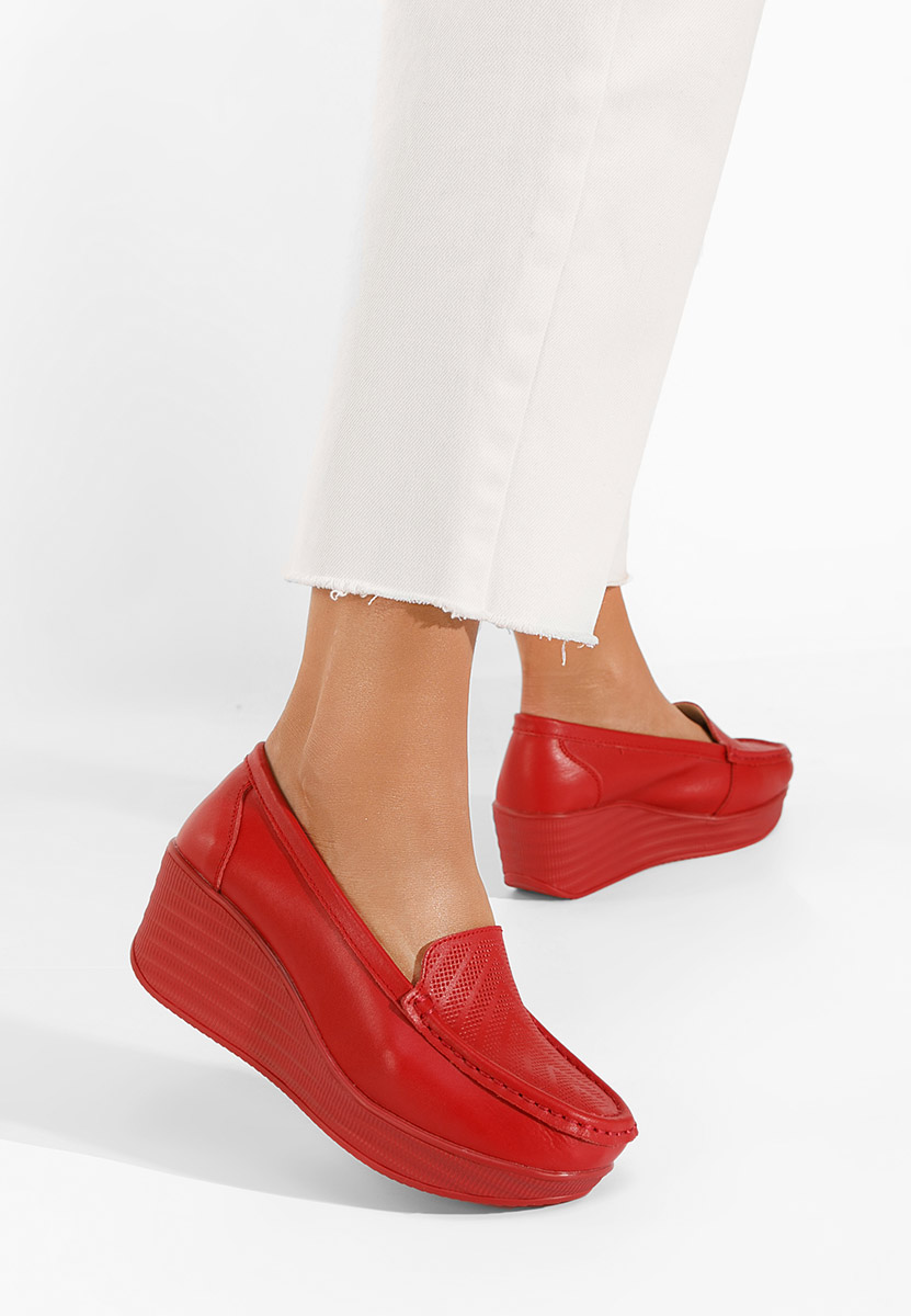 Červené dámske mokasíny na platforme Tangelo