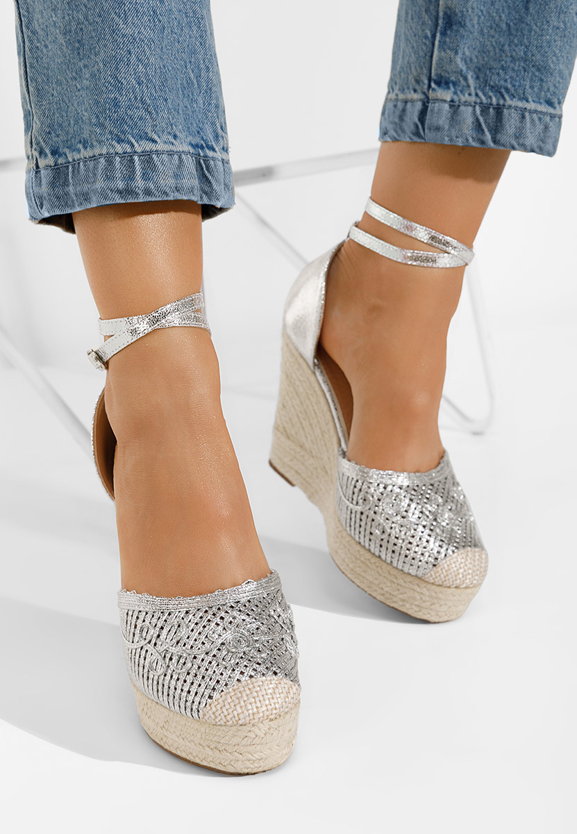 Strieborné espadrilky na platforme sandale Jolyne