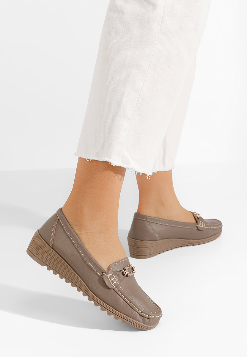 Khaki dámske mokasíny na platforme Fahima