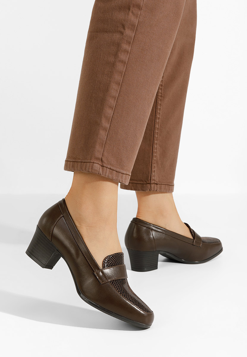 Khaki mokasíny na opätku Elidera