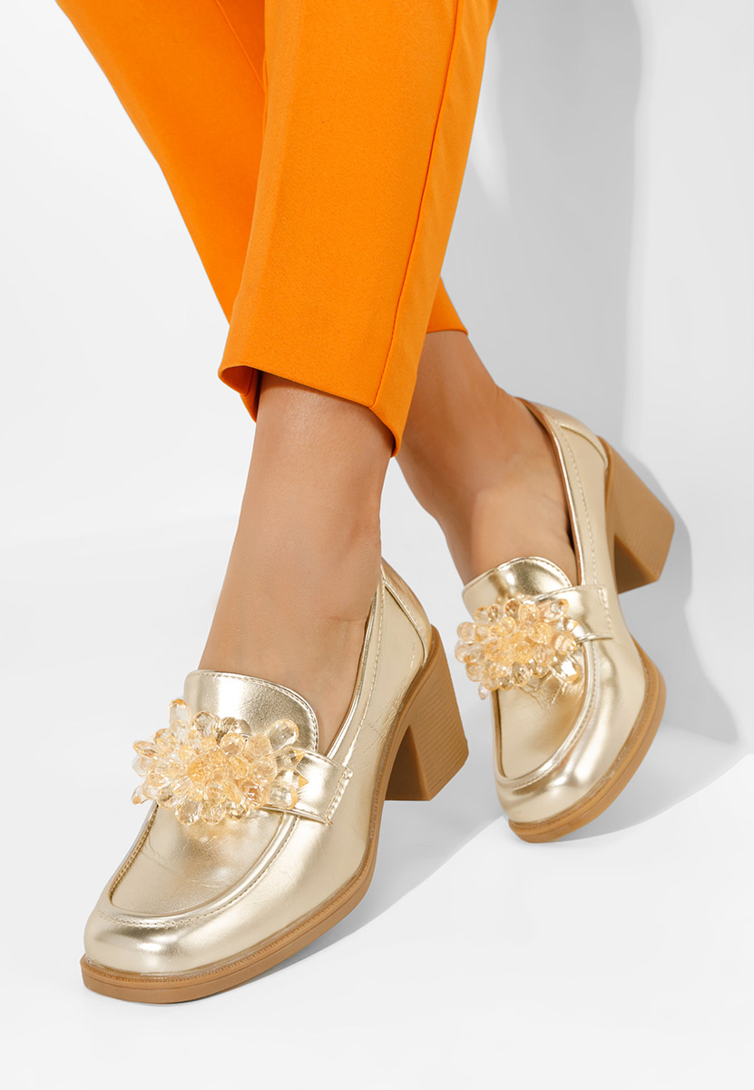 Zlaté mokasíny na opätku Ermela