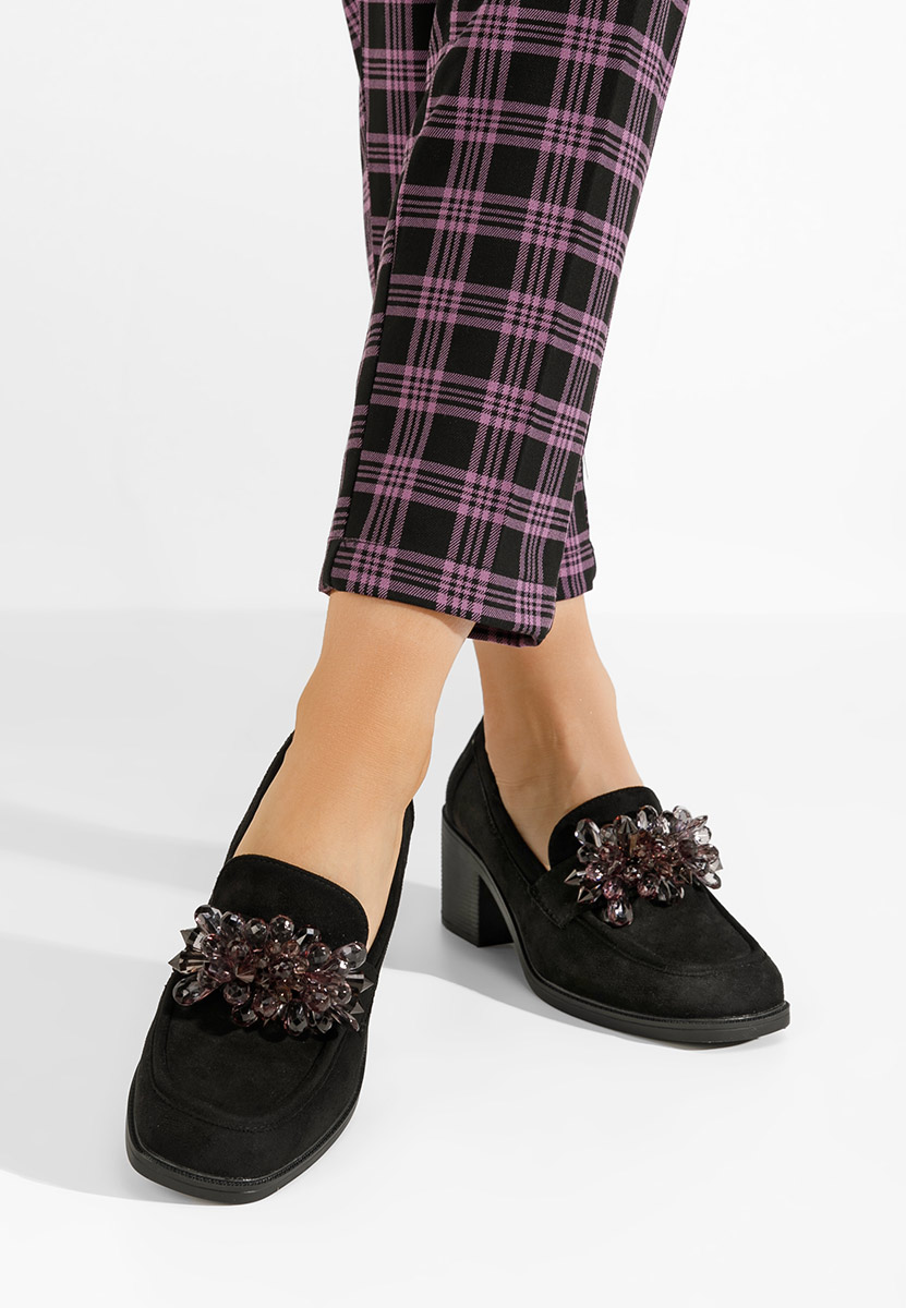 Čierne mokasíny na opätku Ermela