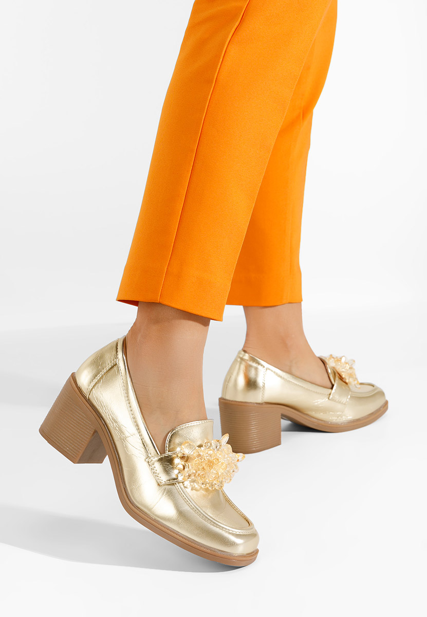 Zlaté mokasíny na opätku Ermela