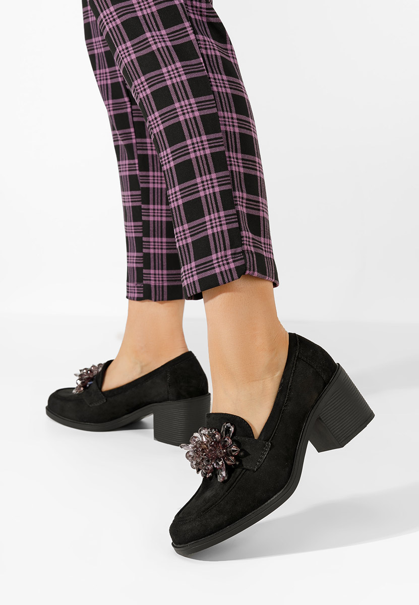 Čierne mokasíny na opätku Ermela