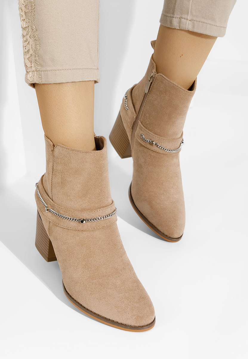 Khaki členkové čižmy na hrubom podpätku Katilea