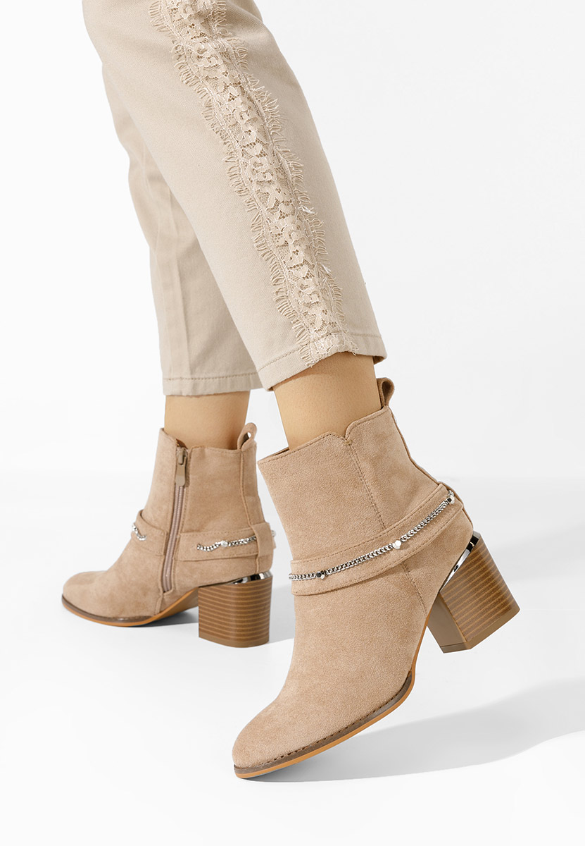 Khaki členkové čižmy na hrubom podpätku Katilea