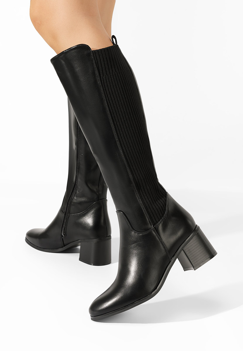 Čierne čižmy na hrubom podpätku Seshia