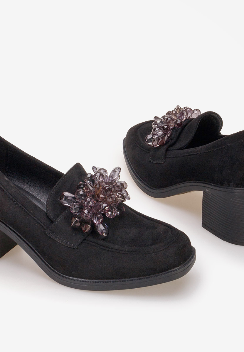 Čierne mokasíny na opätku Ermela