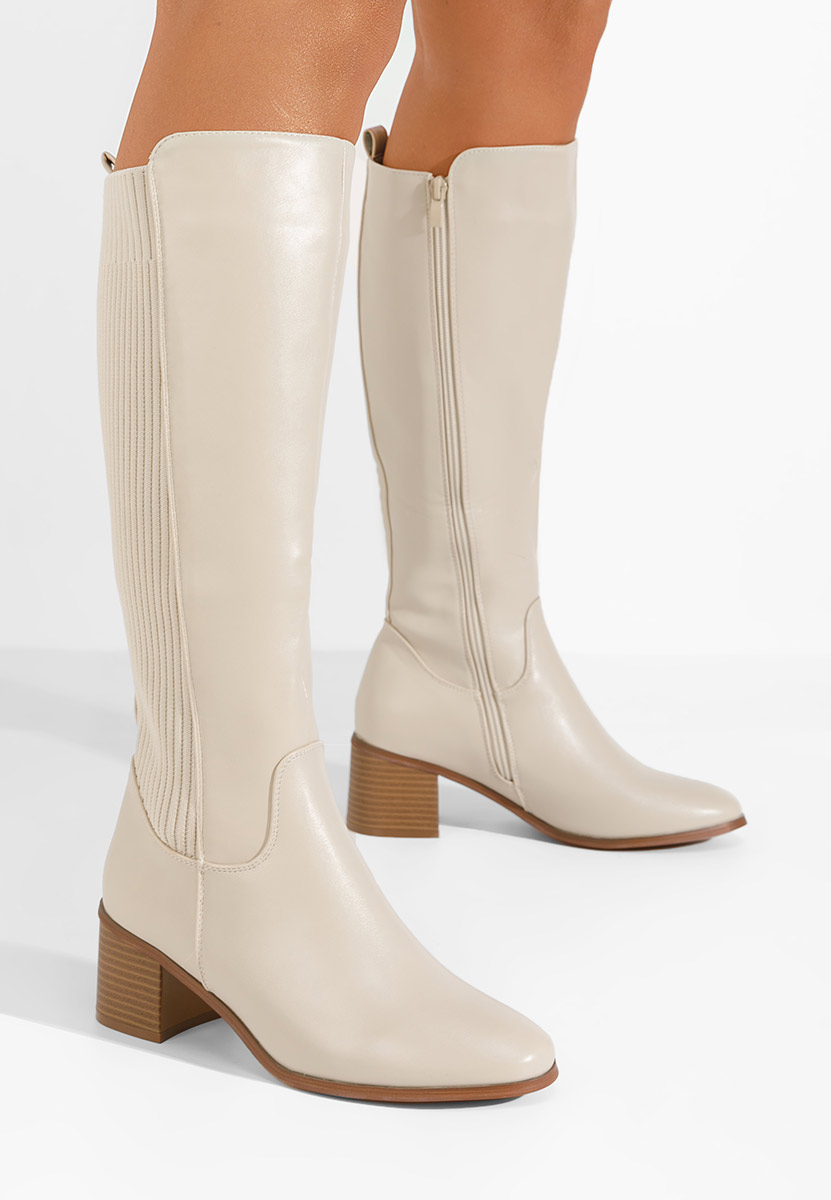 Béžové čižmy na hrubom podpätku Seshia