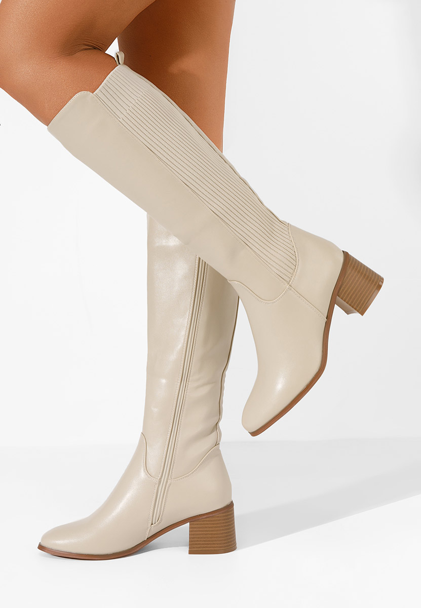 Béžové čižmy na hrubom podpätku Seshia