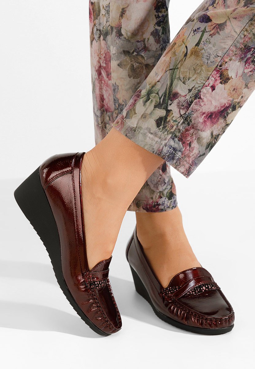 Bordové dámske mokasíny na platforme Saina