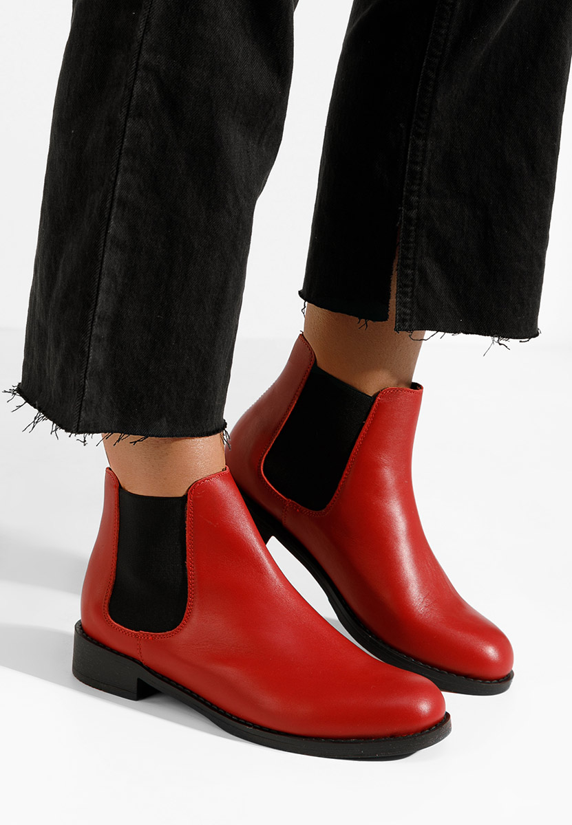 Červené kožené členkové čižmy Campina