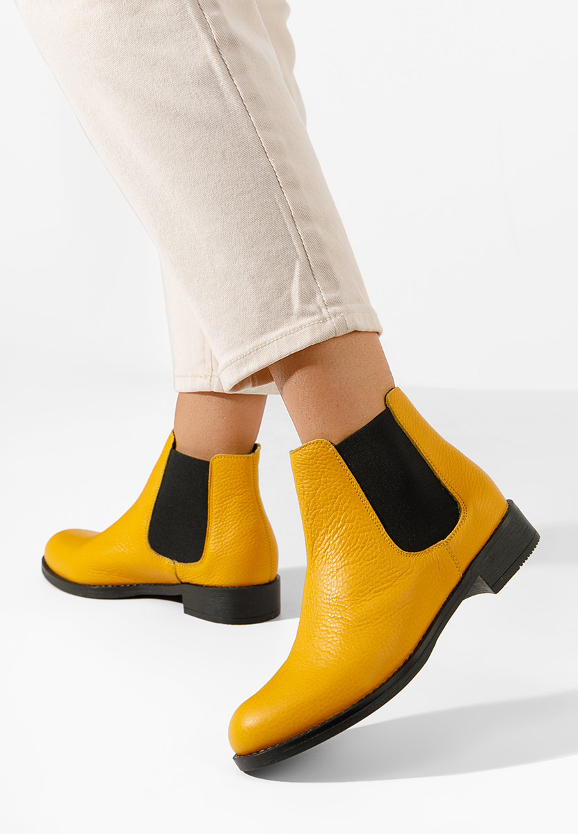 Žlté kožené členkové čižmy Campina