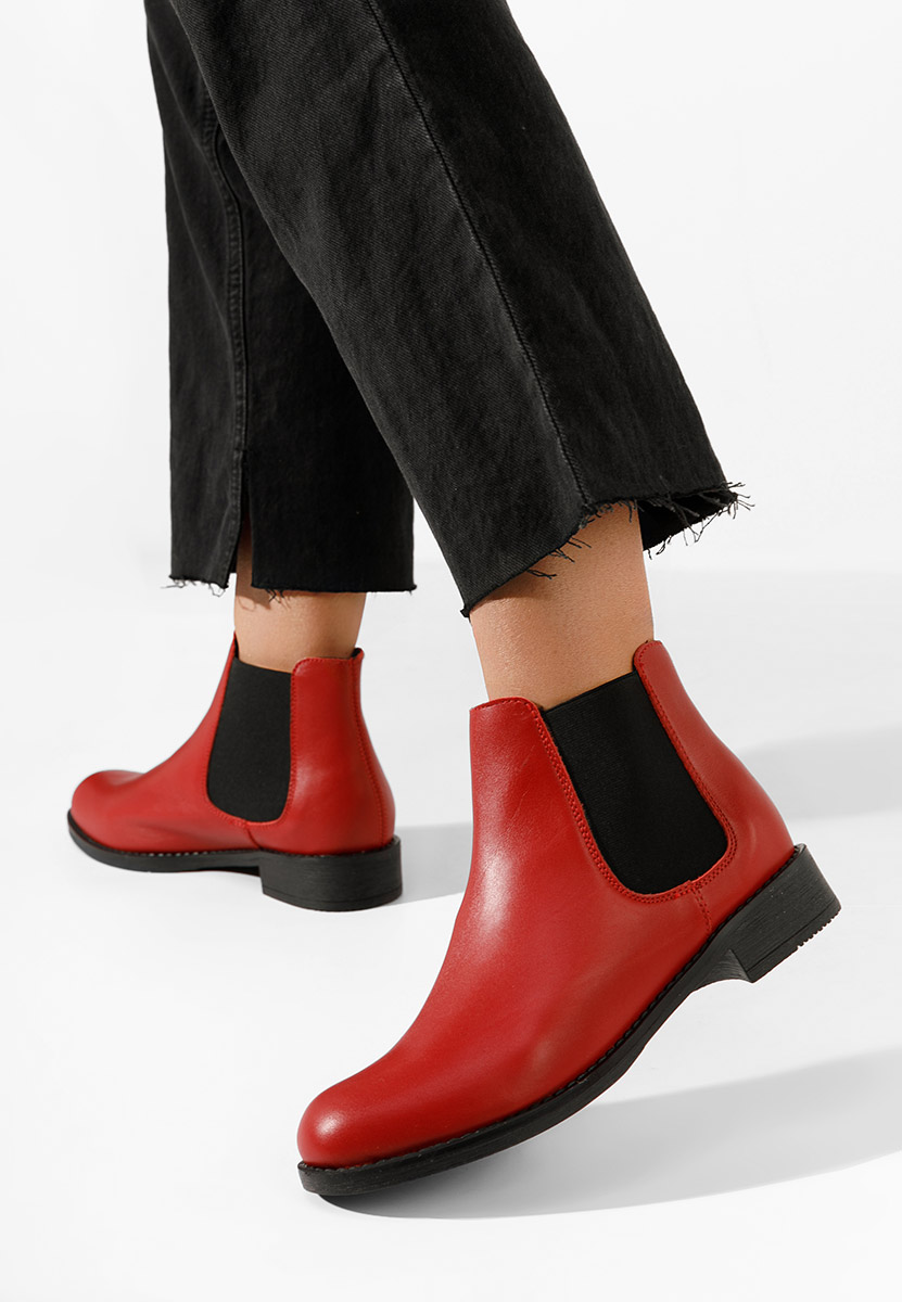 Červené kožené členkové čižmy Campina