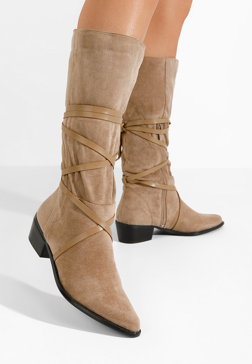 Khaki dámske čižmy bez podpätku Raizza