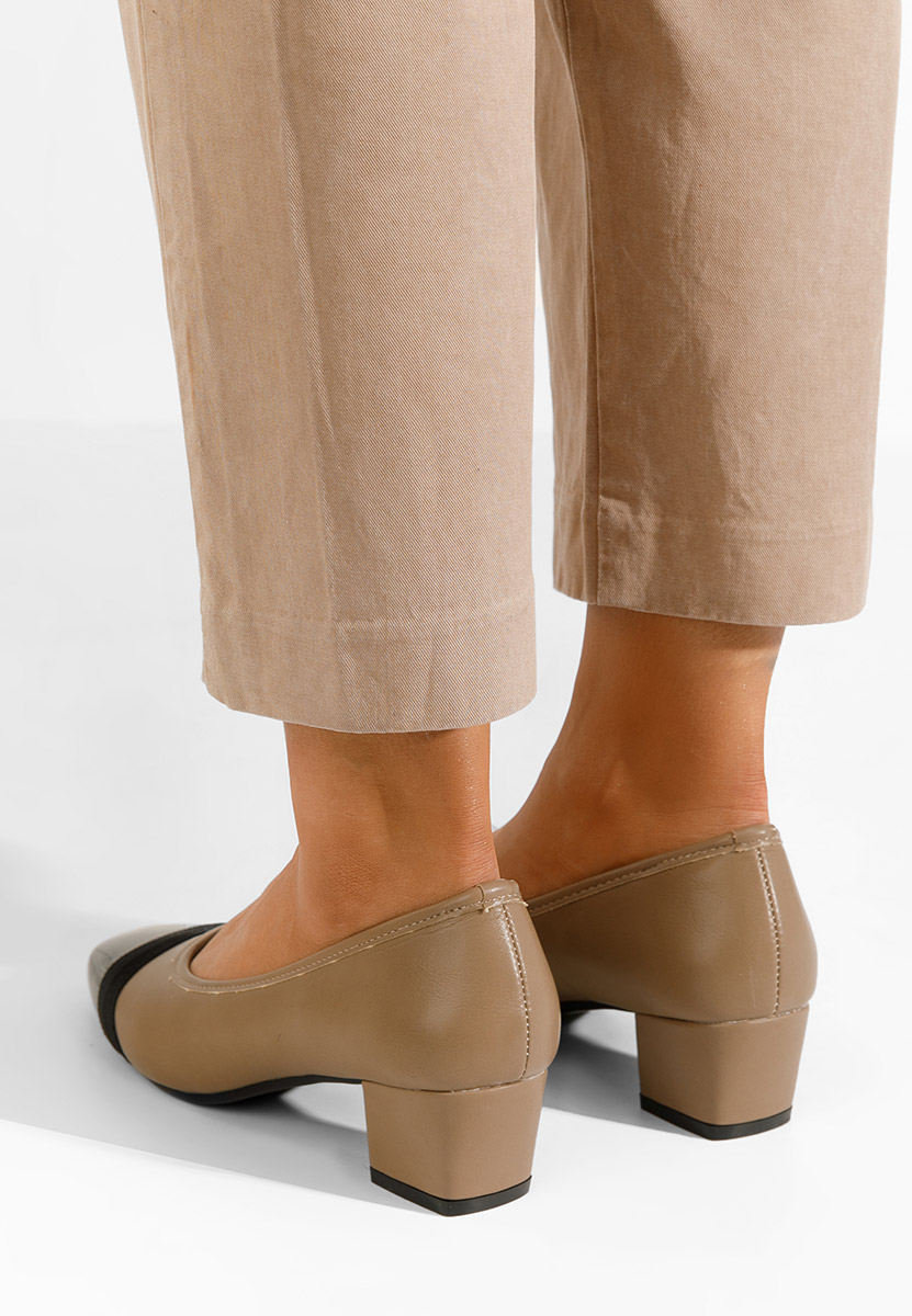 Khaki lodičky na nízkom opätku Selea Khaki lodičky na nízkom opätku Selea