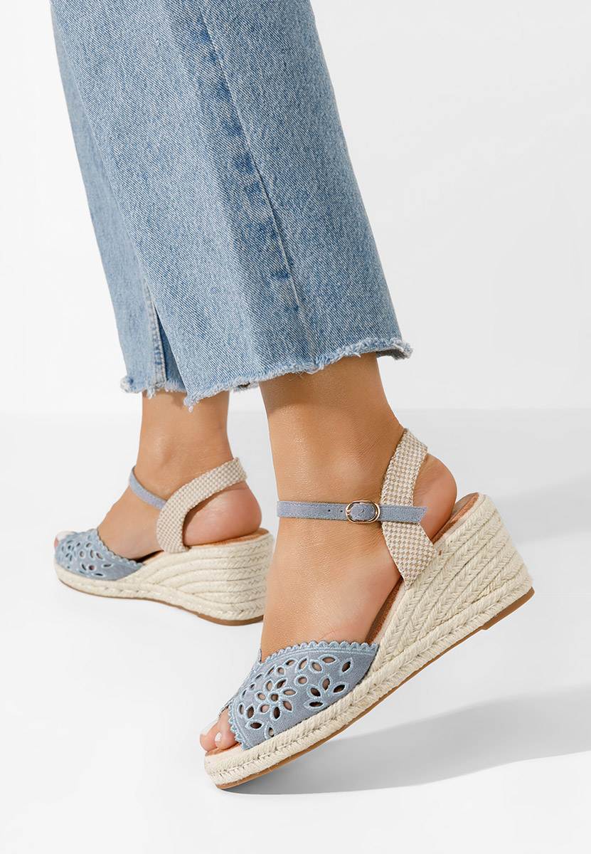 Modré sandále na klinovom opatku Finana